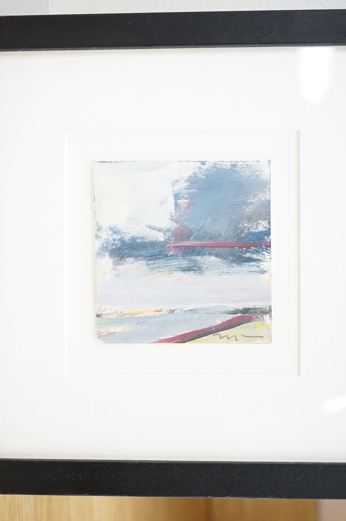 Three abstract oils on board, to include Phil Tyler, Landscape and two by Piers Ottey, one titled 'Skull II', largest 23 x 20cm. Condition - good